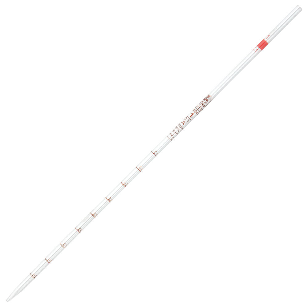 Globe Scientific 8500001 Pipette Serological Globe Glass Reusable 1mL Class A To Deliver (TD) 0.1 Graduations Red Band 6/Box