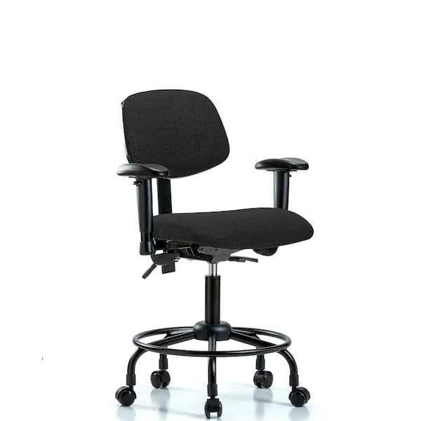 Blue Ridge Ergonomics FDHCH-RT-T0-A1-RC-F42 Rutledge Fabric Chair - Desk Height with Round Tube Base, Adjustable Arms, & Casters in Black Fabric