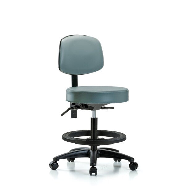 Blue Ridge Ergonomics VMBST-RG-T1-BF-RC-8822 Rutledge Vinyl Stool with Back - Medium Bench Height with Seat Tilt, Black Foot Ring, & Casters in Storm Supernova™ Vinyl