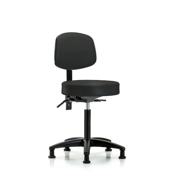 Blue Ridge Ergonomics VMBST-RG-T1-NF-RG-8540 Rutledge Vinyl Stool with Back - Medium Bench Height with Seat Tilt & Stationary Glides in Black Trailblazer™ Vinyl