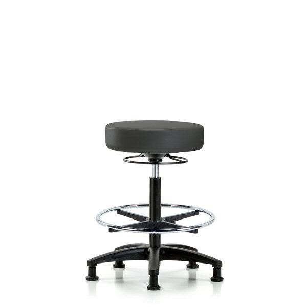 Blue Ridge Ergonomics VHBSO-RG-CF-RG-8605 Rutledge Vinyl Stool without Back - High Bench Height with Chrome Foot Ring & Stationary Glides in Charcoal Trailblazer™ Vinyl