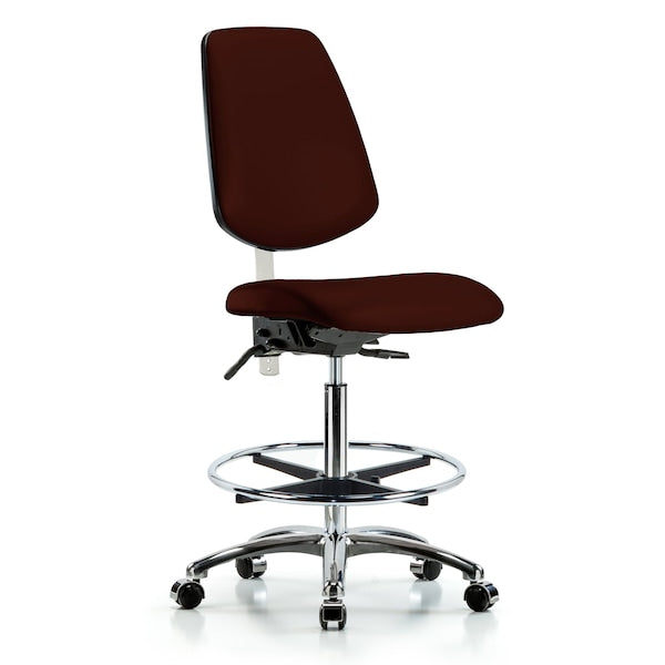 Blue Ridge Ergonomics NCR-VHBCH-MB-CR-T1-A0-CF-CC-8569 Class 100 Vinyl Clean Room Chair - High Bench Height with Medium Back, Seat Tilt, Chrome Foot Ring, & Casters in Burgundy Trailblazer™ Vinyl