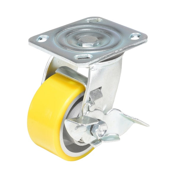 Vestil CST-PY-4X2PUA-SWB Polyurethane Swivel With Brake Caster 4 In. Diameter x 2 In. Width 440 lb Yellow/Gray