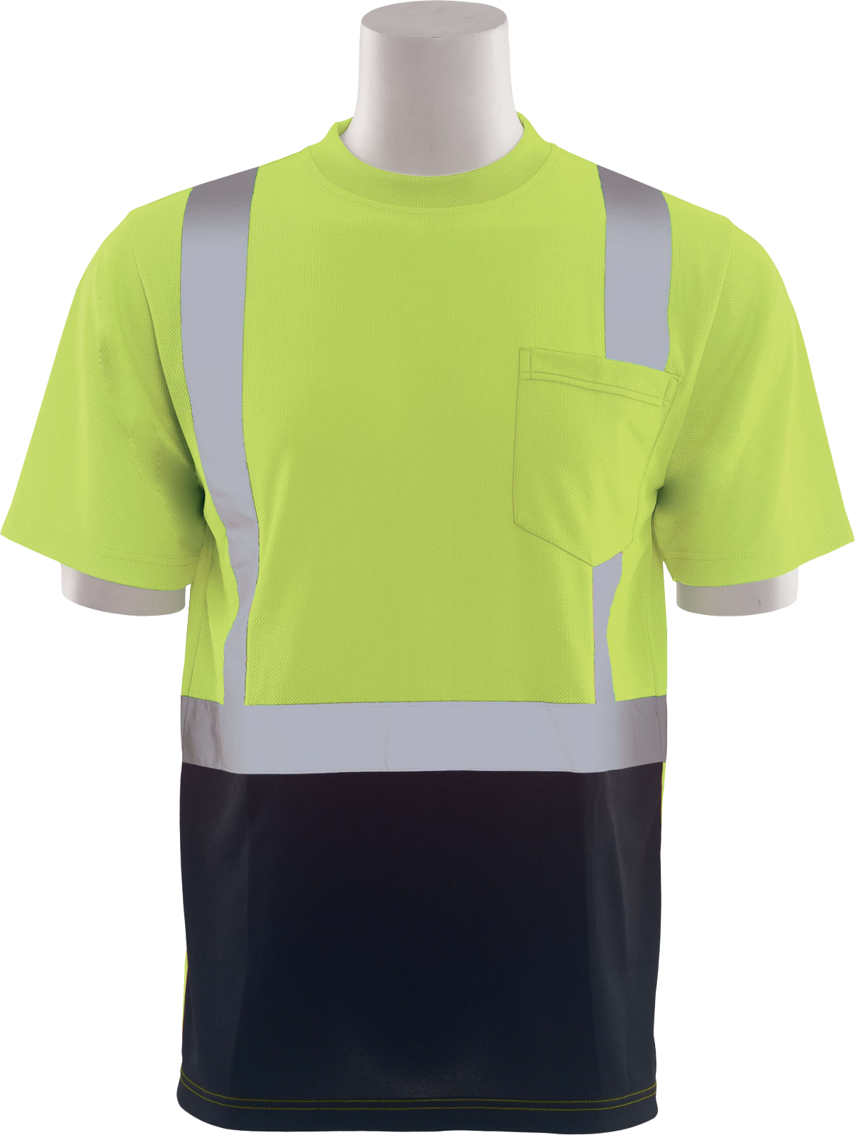 Delta Plus WEL63307LBMD 9601SB CL 2 Jersey Knit Short Sleeve Black Bottom Tee, MD, Hi Viz Lime