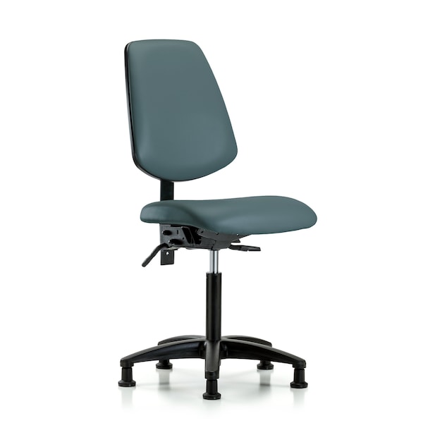 Blue Ridge Ergonomics VMBCH-MB-RG-T1-A0-NF-RG-8546 Rutledge Vinyl Chair - Medium Bench Height with Medium Back, Seat Tilt, & Stationary Glides in Colonial Blue Trailblazer™ Vinyl