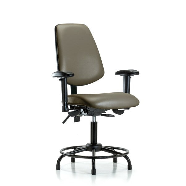 Blue Ridge Ergonomics VDHCH-MB-RT-T0-A1-RG-8809 Rutledge Vinyl Chair - Desk Height with Round Tube Base, Medium Back, Adjustable Arms, & Stationary Glides in Taupe Supernova™ Vinyl