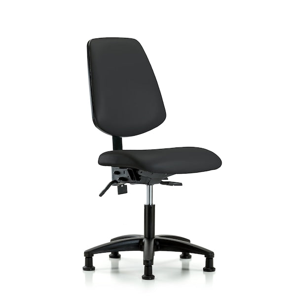 Blue Ridge Ergonomics VDHCH-MB-RG-T1-A0-RG-8540 Rutledge Vinyl Chair - Desk Height with Medium Back, Seat Tilt, & Stationary Glides in Black Trailblazer™ Vinyl