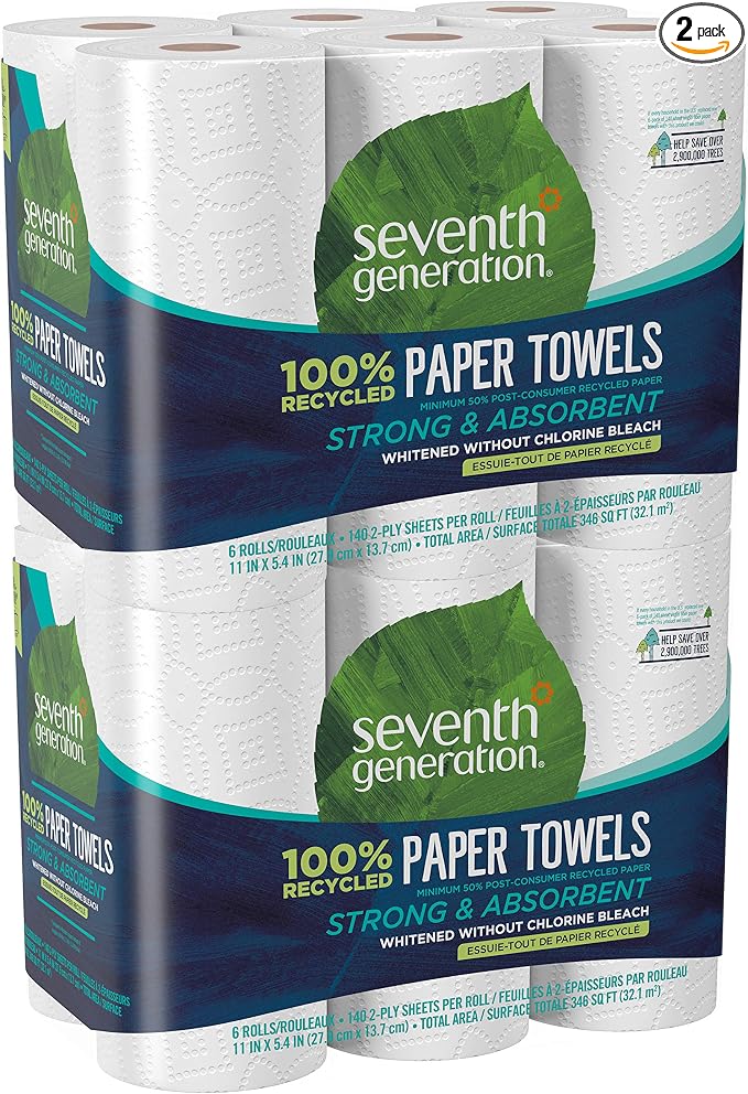 Seventh Generation SEV13739CT Jumbo Rolls Recycled Paper Towels - 2 Ply - 156 Sheets/Roll - White - Paper - Absorbent, Chlorine-Free, Chemical-Free, Dye-Free, Fragrance-Free - 156 Sheets - 32 / Carton