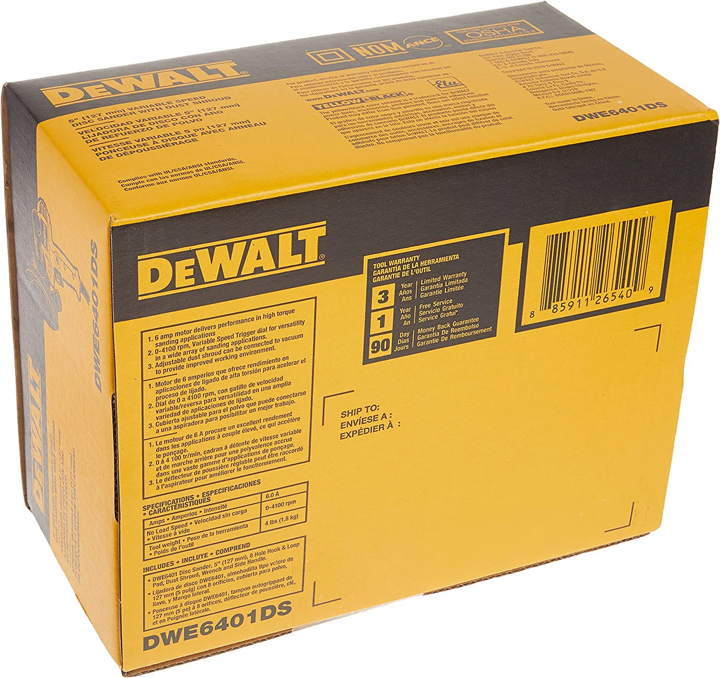 Dewalt DWE6401DS 5" Variable Speed Disc Sander With Dust Shroud