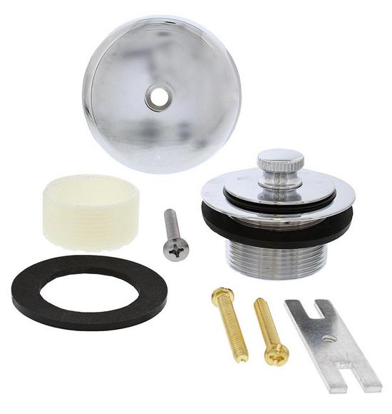 Jones Stephens B51034 Chrome Plated One-Hole Friction Lift Tub Drain Trim Kit, Includes Two-Hole Conversion Bar