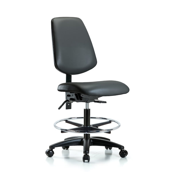 Blue Ridge Ergonomics VMBCH-MB-RG-T0-A0-CF-RC-8823 Rutledge Vinyl Chair - Medium Bench Height with Medium Back, Chrome Foot Ring, & Casters in Carbon Supernova™ Vinyl