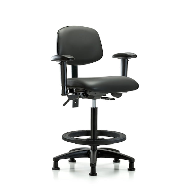 Blue Ridge Ergonomics FHBCH-RG-T0-A1-BF-RG-F43 Rutledge Fabric Chair - High Bench Height with Adjustable Arms, Black Foot Ring, & Stationary Glides in Blue Fabric