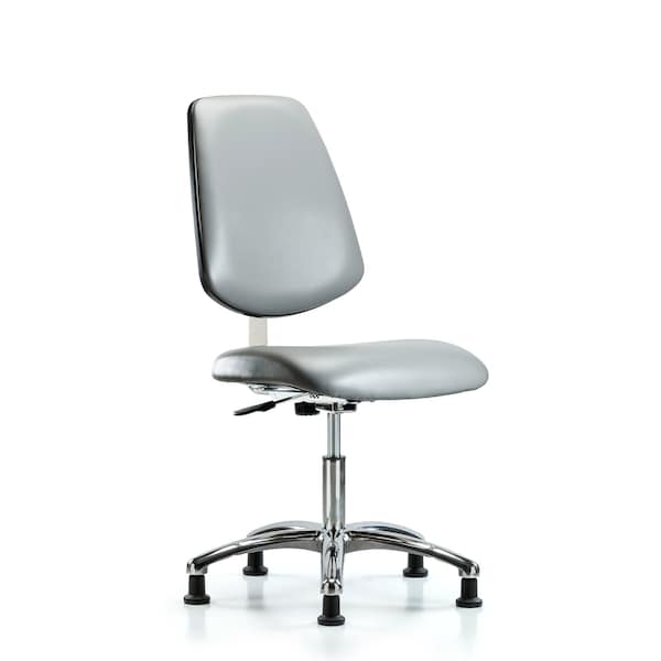 Blue Ridge Ergonomics CLR-VDHCH-MB-CR-RG-8840 Class 10 Clean Room Vinyl Chair Chrome - Desk Height with Medium Back & Stationary Glides in Sterling Supernova™ Vinyl