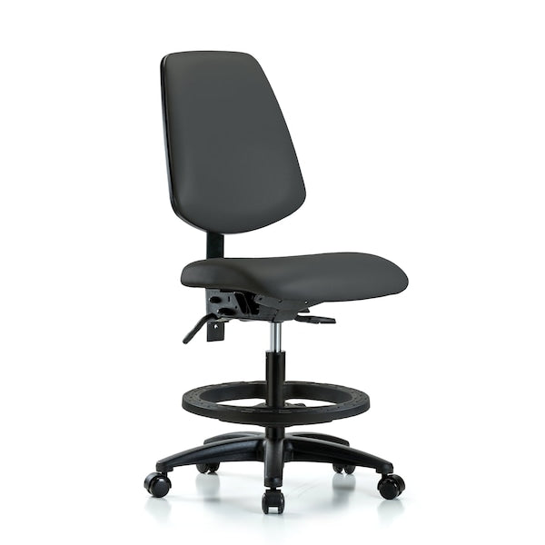 Blue Ridge Ergonomics VMBCH-MB-RG-T1-A0-BF-RC-8605 Rutledge Vinyl Chair - Medium Bench Height with Medium Back, Seat Tilt, Black Foot Ring, & Casters in Charcoal Trailblazer™ Vinyl