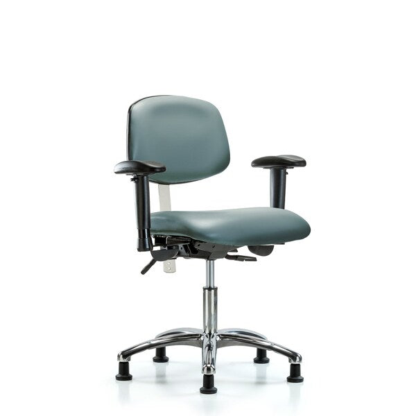 Blue Ridge Ergonomics VDHCH-CR-T1-A1-RG-8822 Rutledge Vinyl Chair Chrome - Desk Height with Seat Tilt, Adjustable Arms, & Stationary Glides in Storm Supernova™ Vinyl