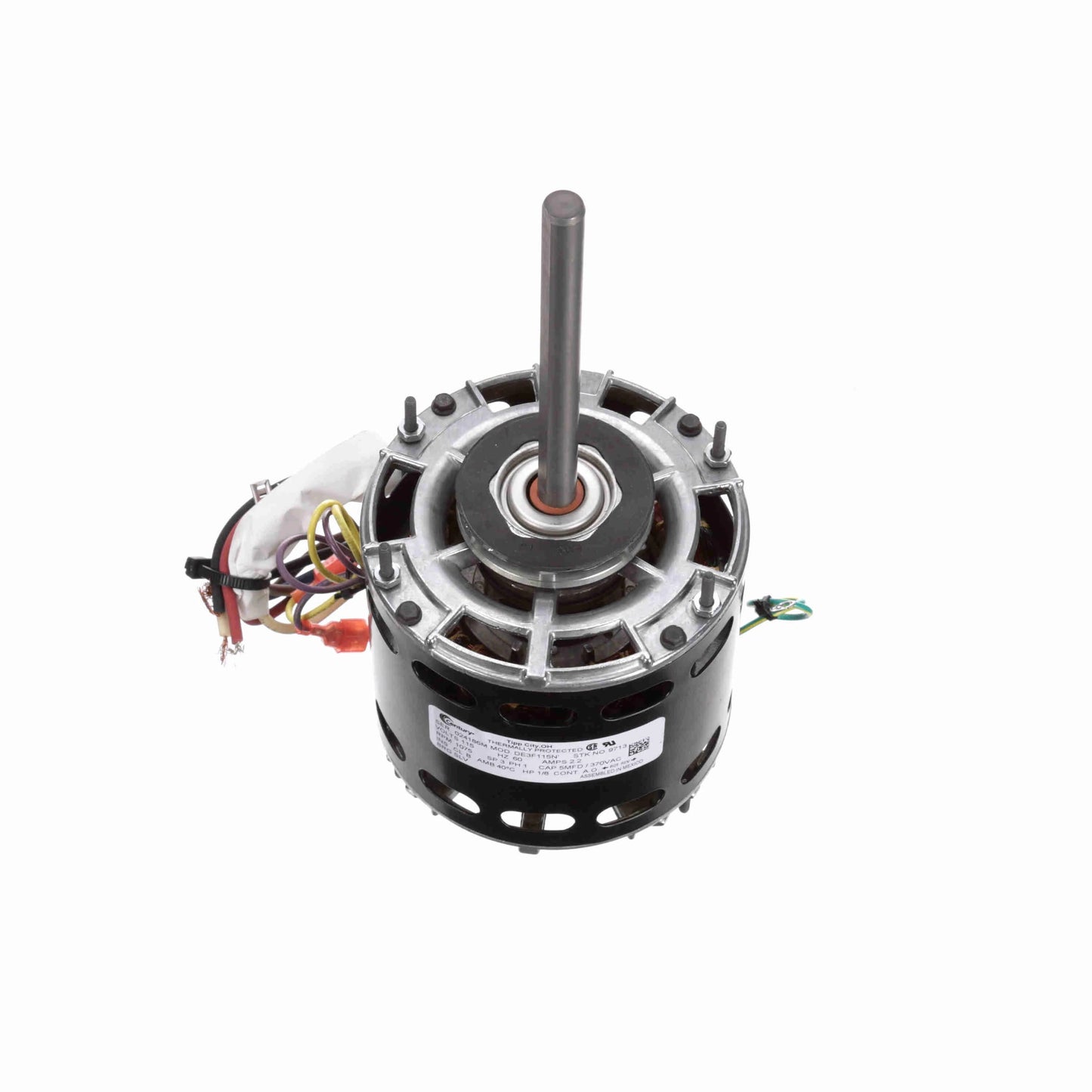 Century Fan and Blower Motor, 1/8 HP, 1 Ph, 60 Hz, 115 V, 1075 RPM, 3 Speed, 42 Frame, OAO - 9713