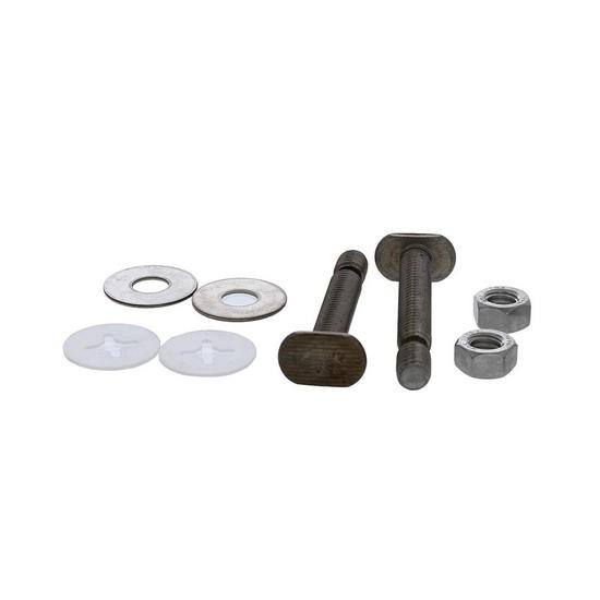 Jones Stephens C02423 50 Pairs of 5/16" x 2-1/4" Brass Closet Bolts with Stainless Round Washers and Nickel Plated Tinnerman Nuts, Bagged in Pairs