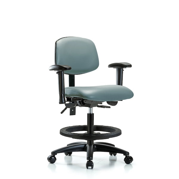 Blue Ridge Ergonomics VMBCH-RG-T0-A1-BF-RC-8822 Rutledge Vinyl Chair - Medium Bench Height with Adjustable Arms, Black Foot Ring, & Casters in Storm Supernova™ Vinyl