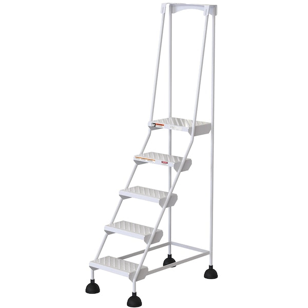 Vestil LAD-5-W-P 82.4375 H Steel Commercial Spring Loaded Rolling Ladder, 5 Steps