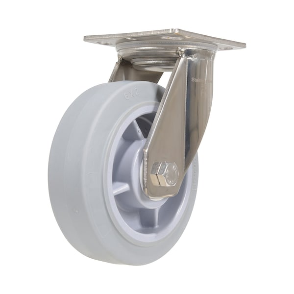 Vestil CST-E-SS-6X2TPR-S Thermoplastic Rubber Swivel Caster 6 In. Diameter x 2 In. Width 600 Lb. Capacity Gray