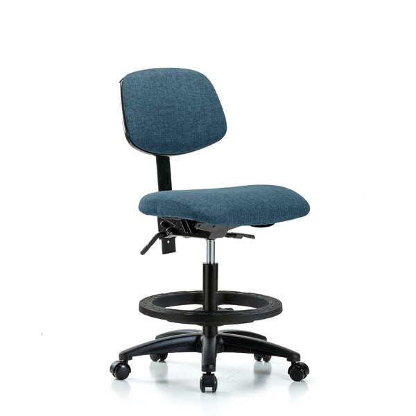 Blue Ridge Ergonomics FMBCH-RG-T0-A0-BF-RC-F43 Rutledge Fabric Chair - Medium Bench Height with Black Foot Ring & Casters in Blue Fabric