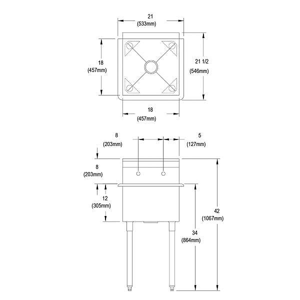 Elkay B1C18X18X Dependabilt Stainless Steel 21" x 21-1/2" x 42" 18 Gauge One Compartment Budget Sink with Stainless Steel Legs