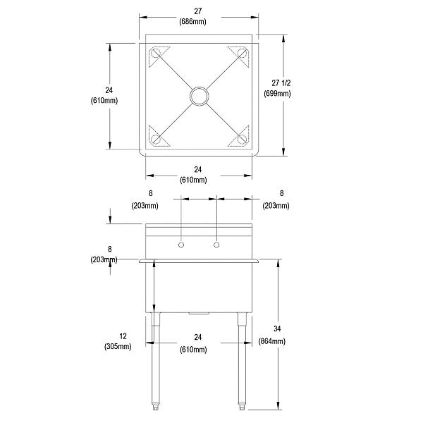 Elkay B1C24X24X Dependabilt Stainless Steel 27" x 27-1/2" x 42" 18 Gauge One Compartment Budget Sink with Stainless Steel Legs