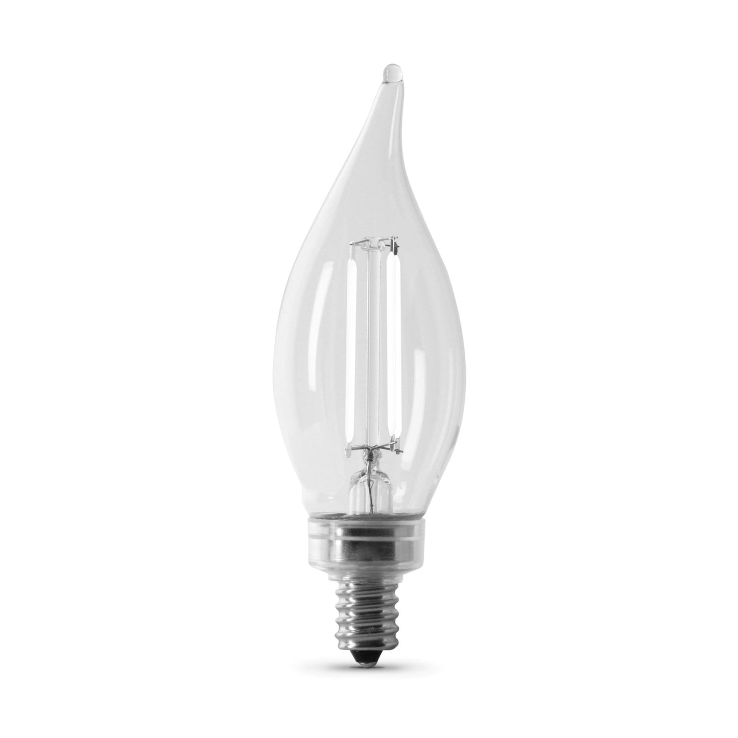 Feit Electric BPCFC60950CAWFIL/2 5.5W (60W Equivalent) Daylight White (5000K) BA10 Candelabra (E12 Base) Dimmable Flame Tip Exposed White Filament Chandelier LED Bulb (2-Pack)