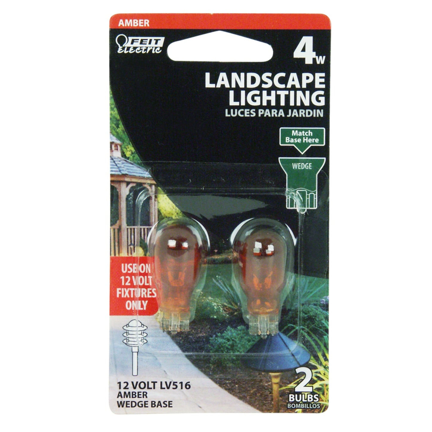 Feit Electric BPLV516/A 4W Amber Wedge Base T5 Incandescent Bulb (2-Pack)