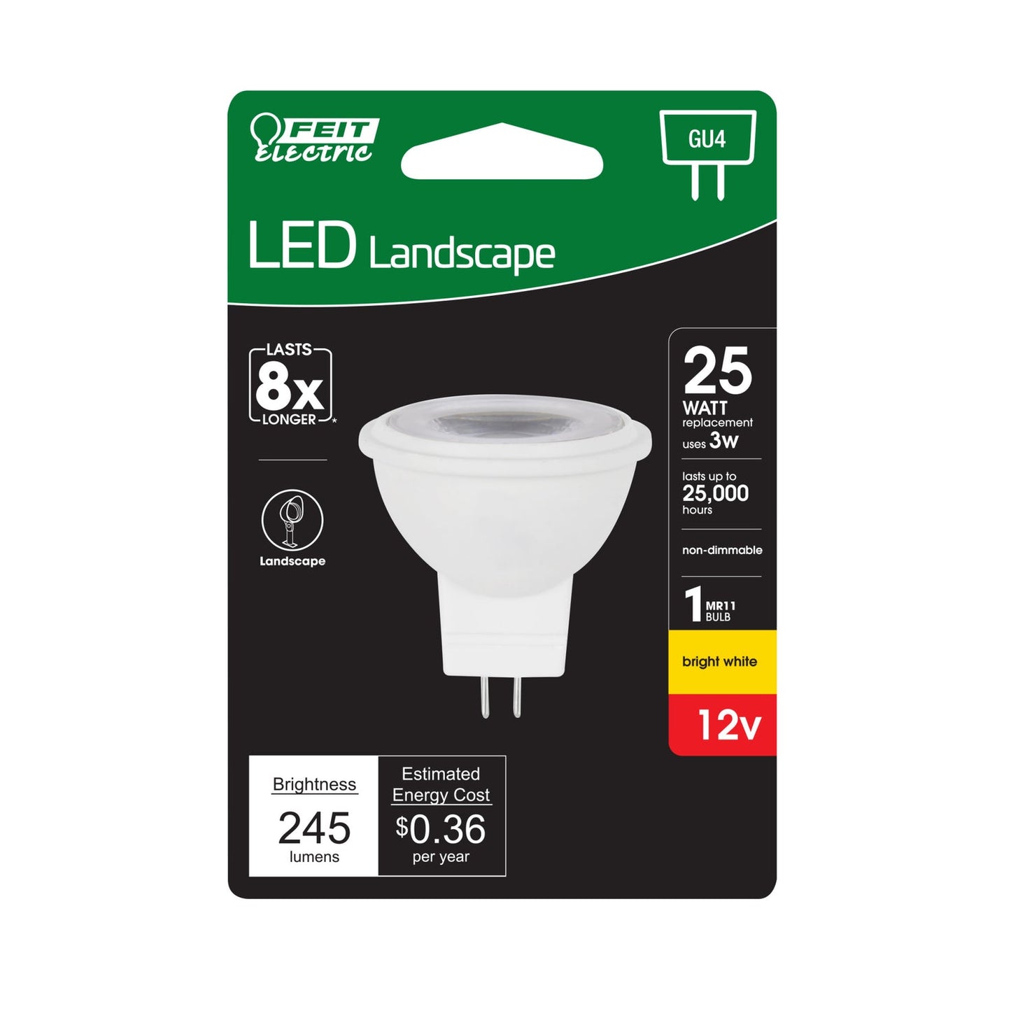 Feit Electric BPLVMR11/830CA/HDRP 3W (25W Replacement) Bright White (3000K) GU4 Base MR11 Landscape LED