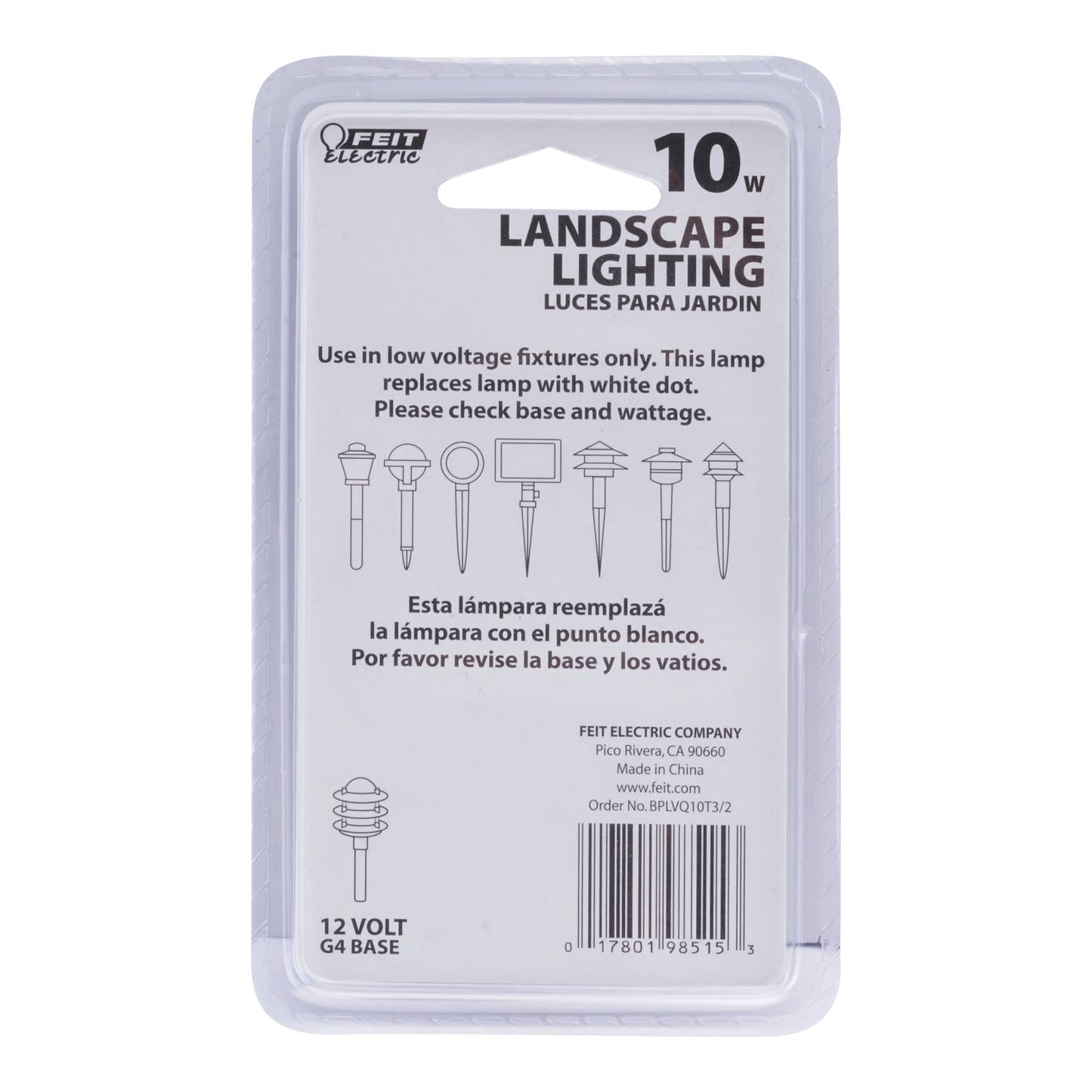 Feit Electric BPLVQ10T3/2 10W Warm White G4 Base T3 Dimmable Halogen Landscape Light Bulb (2-Pack)