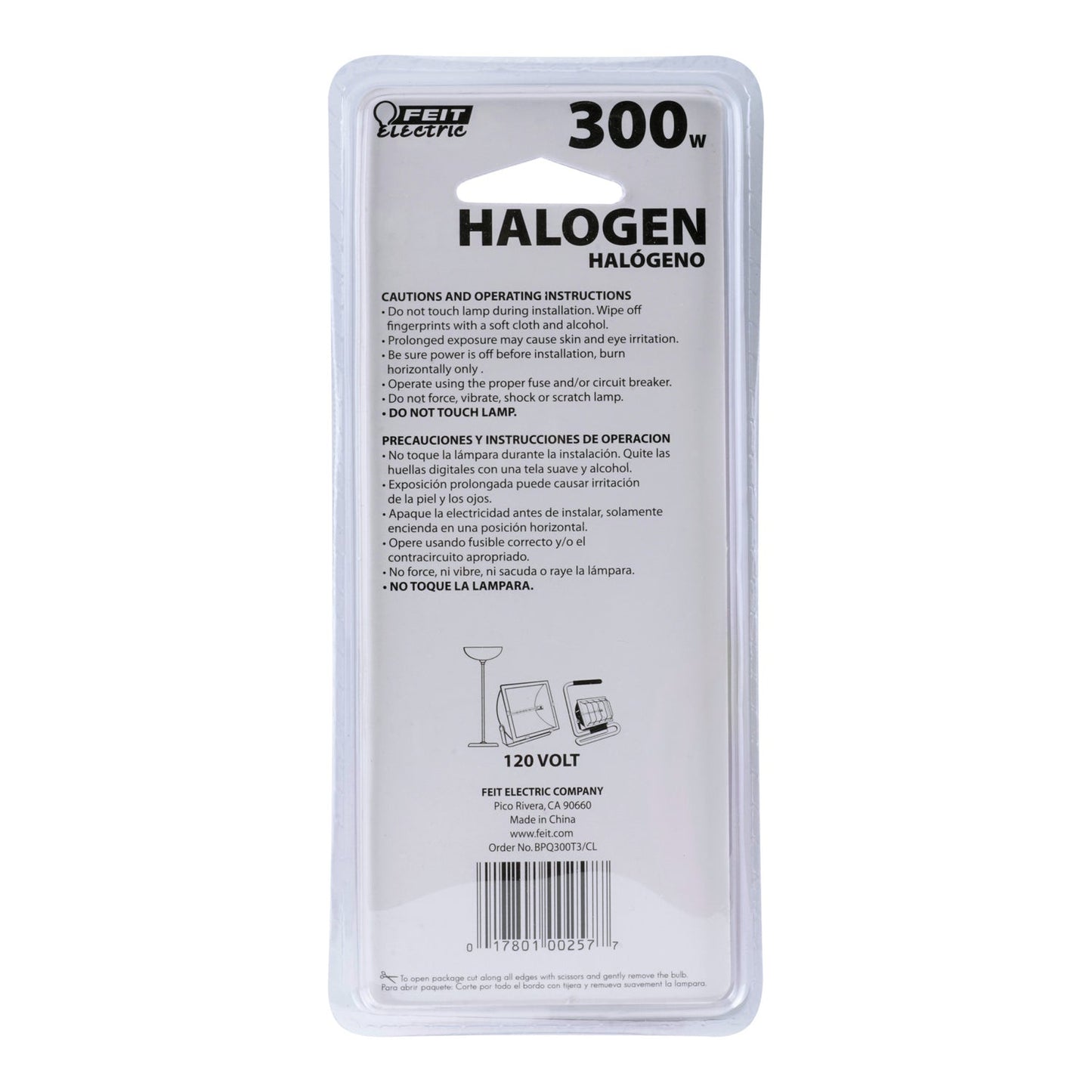 Feit Electric BPQ300T3/CL 300W Warm White (3000K) R7S Base T3 Dimmable Halogen Light Bulb