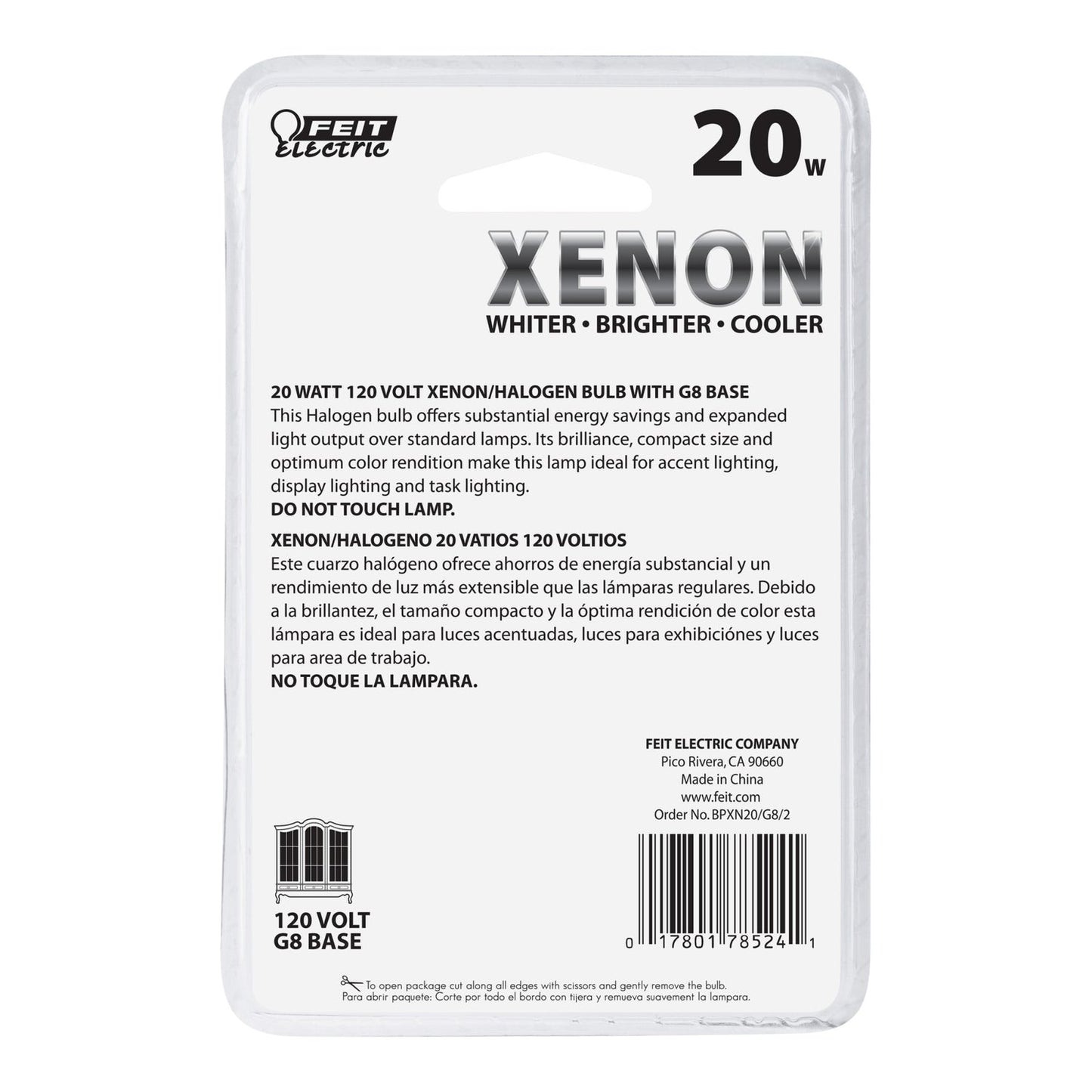 Feit Electric BPXN20/G8/2 20W Warm White (3000K) G8 Base T4 Xenon Light Bulb (2-Pack)