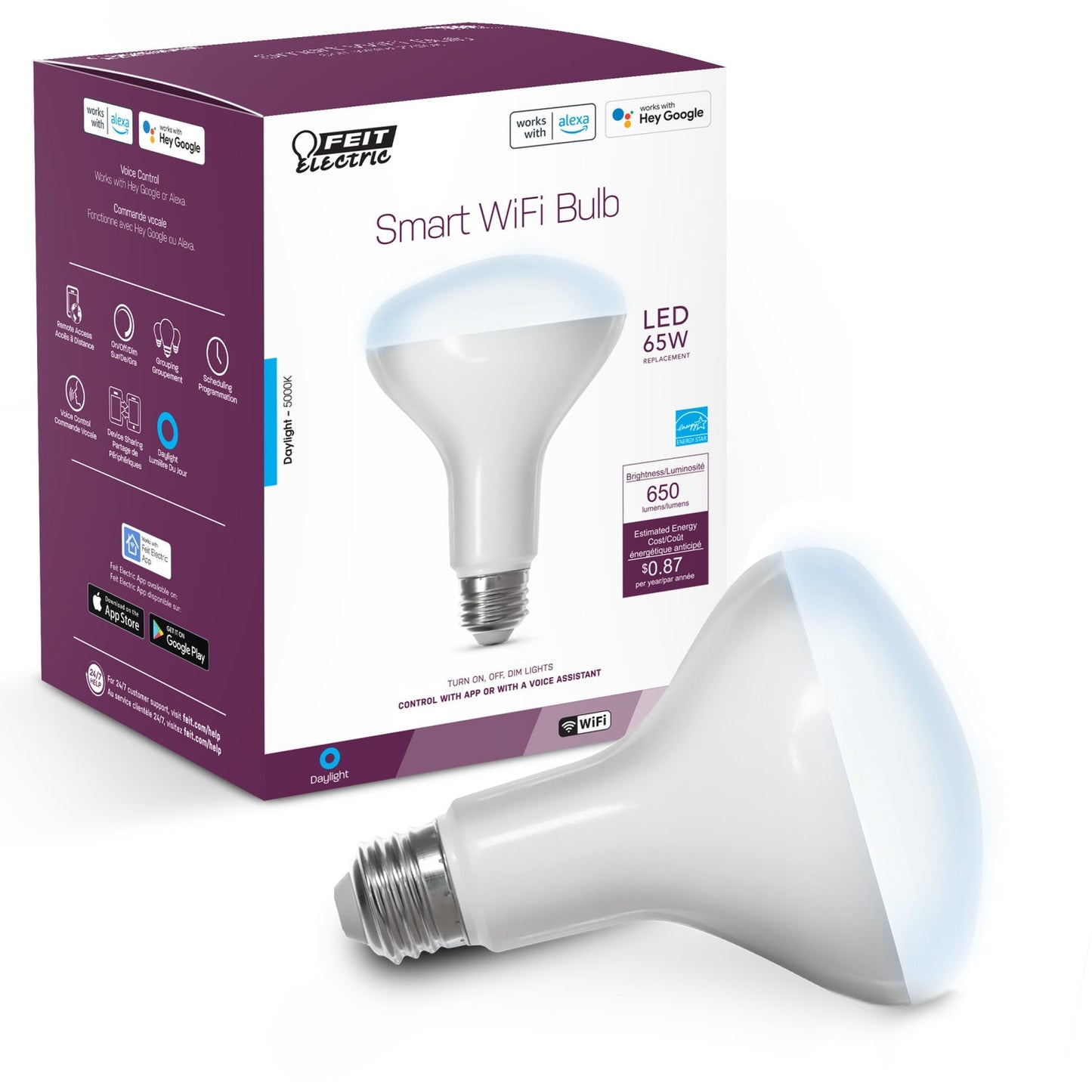 Feit Electric BR30/950CA/AG 7.2W (65W Replacement) Daylight (5000K) 26 Base BR30 Alexa Google Smart Bulb