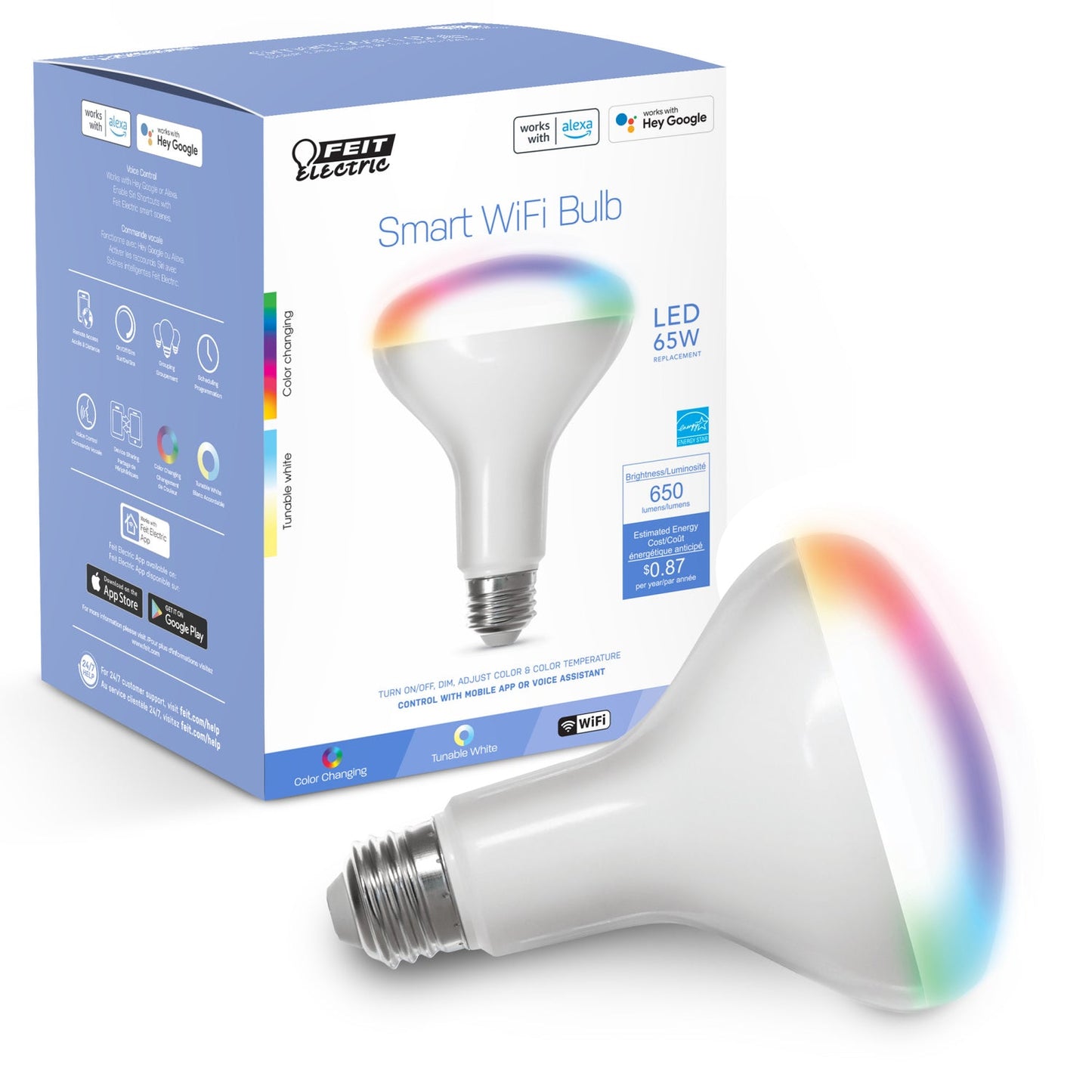 Feit Electric BR30/RGBW/CA/AG 7.2W (65W Replacement) Color Changing E26 Base BR30 Smart Wi-Fi LED Light Bulb
