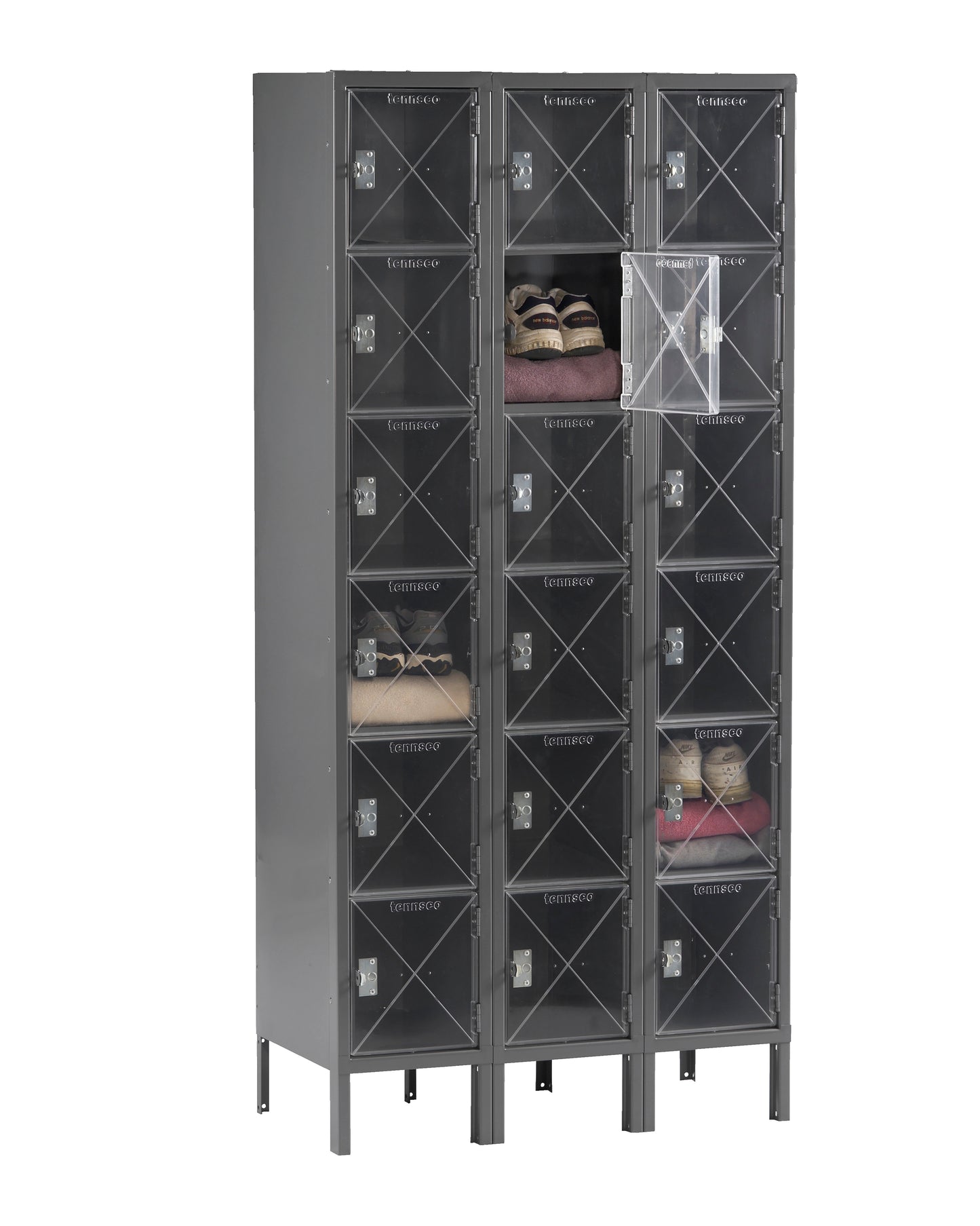 Tennsco CBL6-121512-3 6 High C-Thru Box Locker - Three Wide With Legs (Assembled)