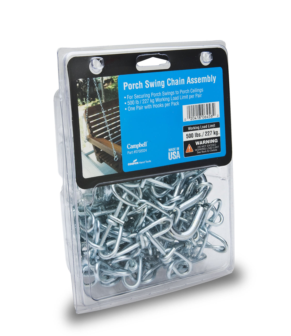 Campbell T0702024N Porch Swing Chain Assembly with Hooks, 1 Set per Plastic Clamshell