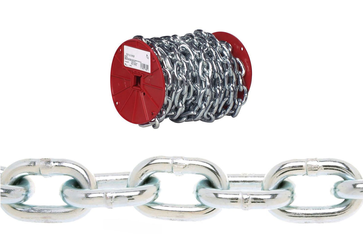 Campbell T0722127 1/4" Grade 30 Proof Coil Chain, Zinc Plated, 65' per Reel