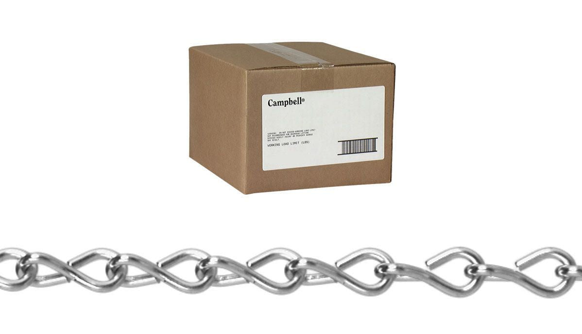 Campbell T0801024N #10 Single Steel Jack Chain, Zinc Plated, 100' per Carton