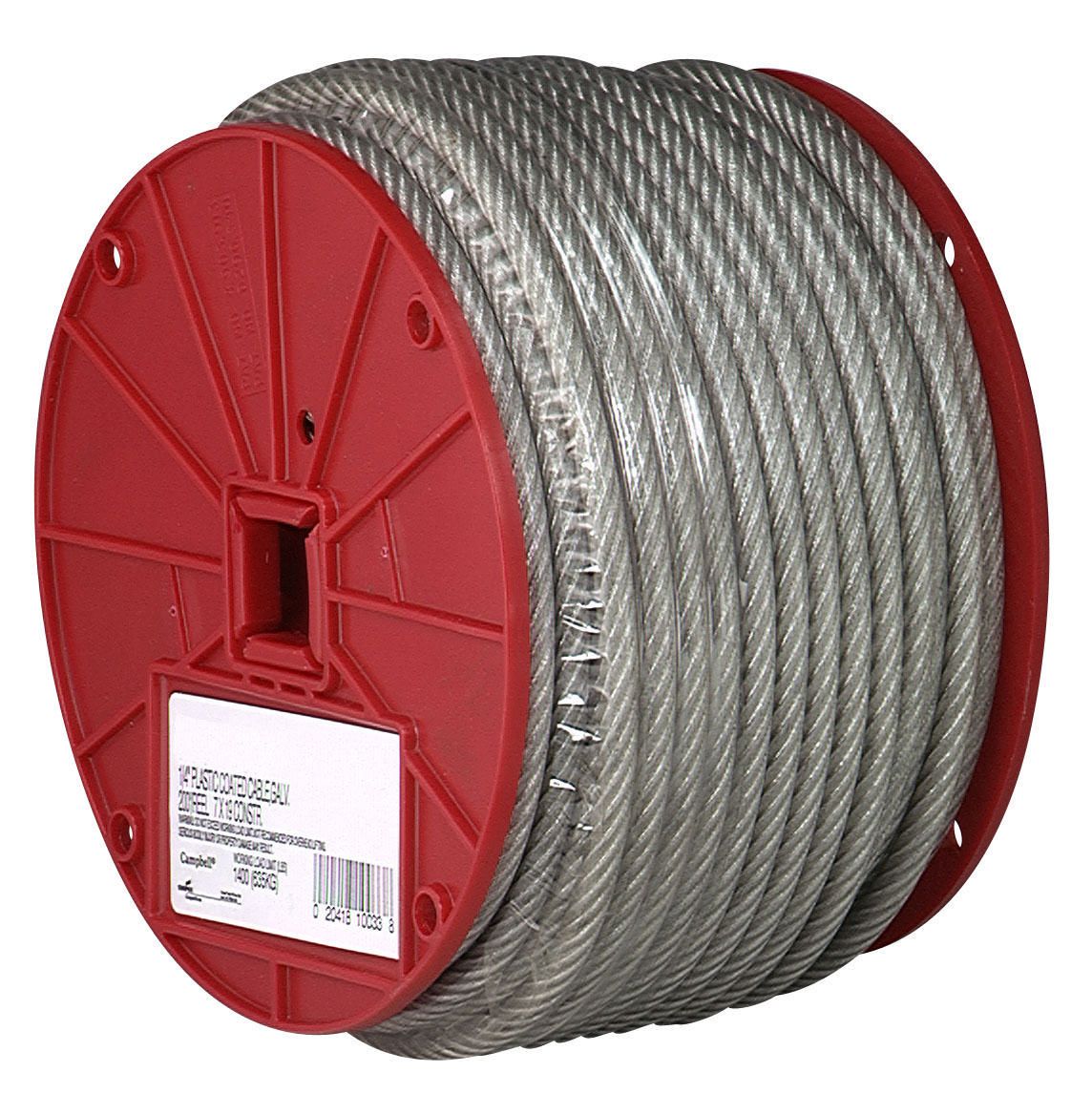 Campbell 7000897 1/4" 7 x 19 Cable, Clear Vinyl Coated to 5/16", 200 Feet per Reel