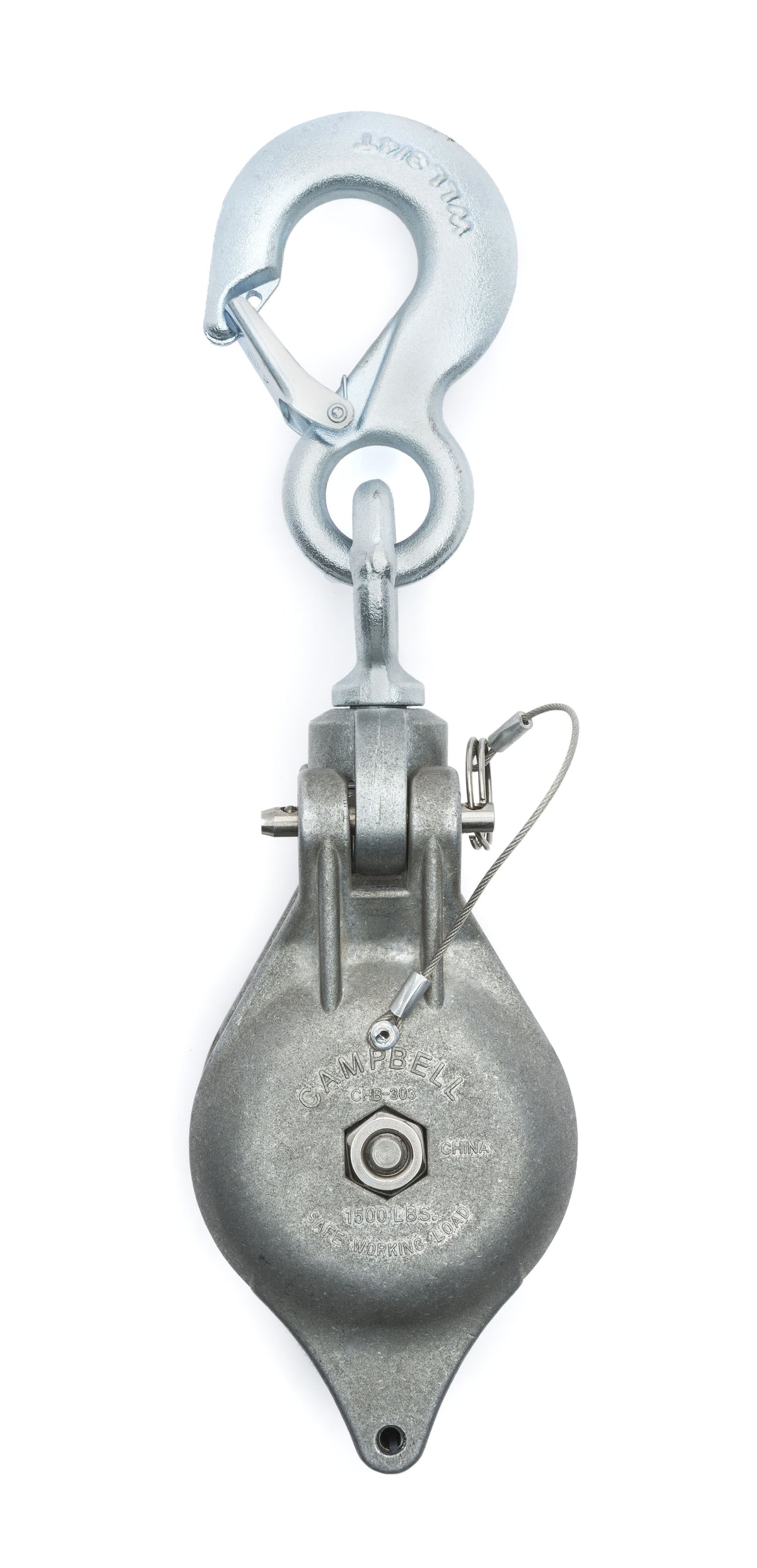 Campbell 7380303 CHB303, 3" Aluminum Hand Line Utility Block with Latched Swivel Hook