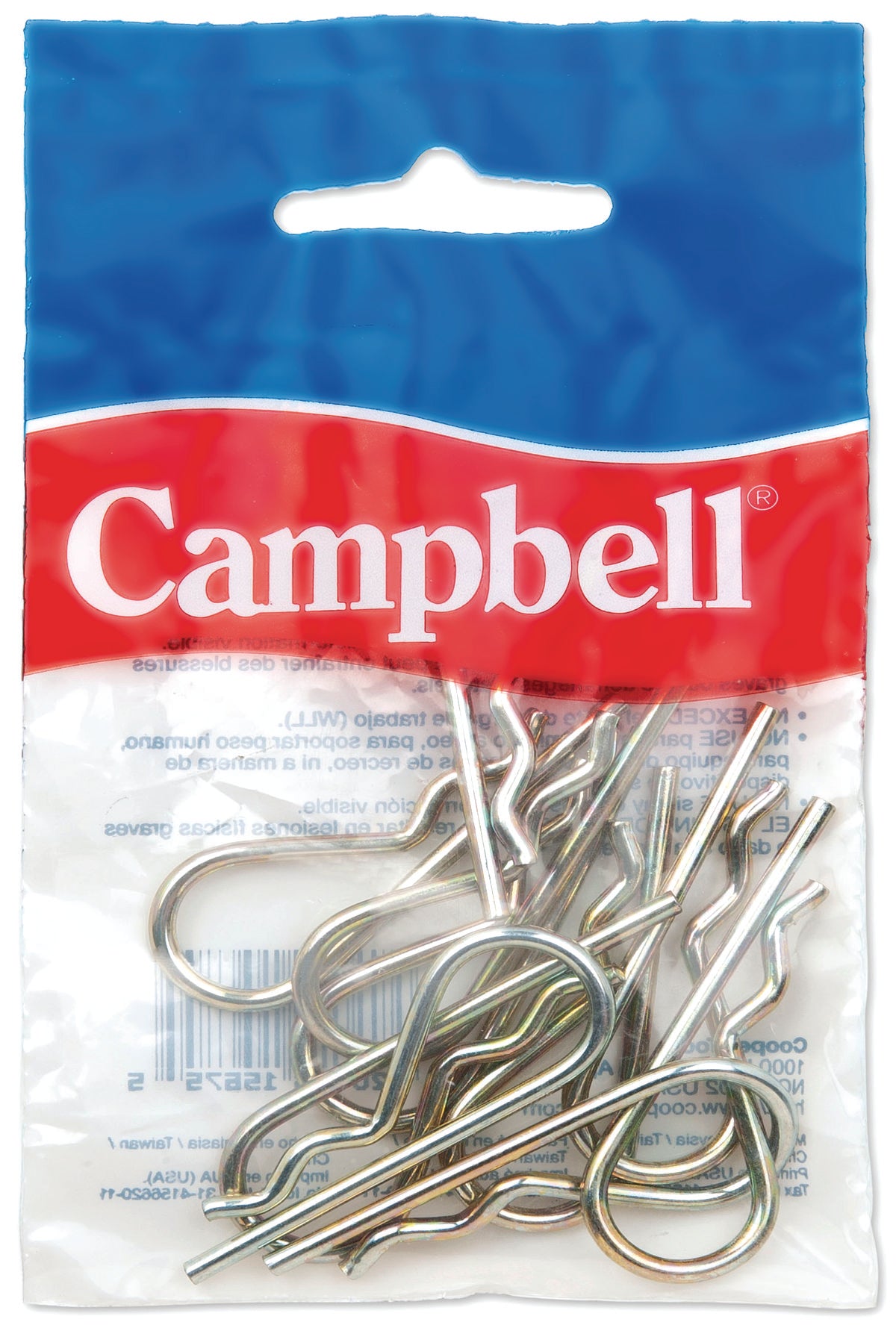 Campbell B3899832 3/32" Hitch Pin Clip, Yellow Chromate, 10 pcs per Bag