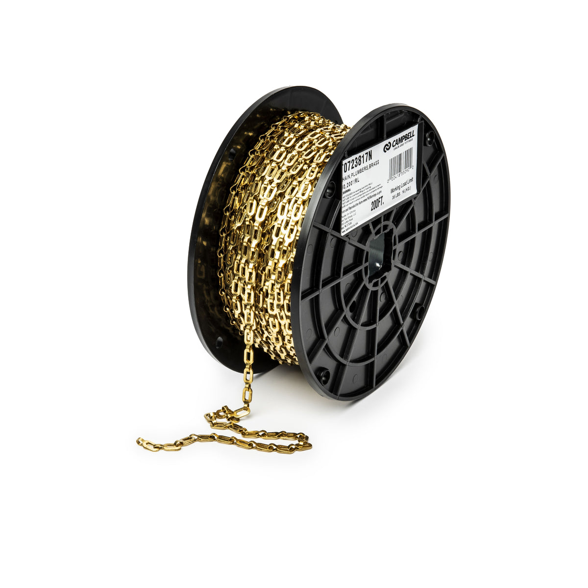 Campbell T0723817N 1/0 Brass Plumbers Chain, Bright, 200' per Reel