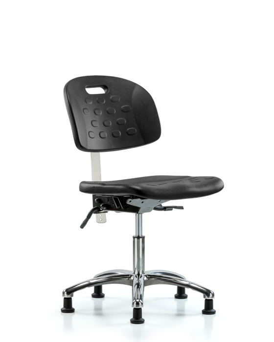 Blue Ridge Ergonomics CLR-HPDHCH-CR-T1-A0-RG-BLK Class 100 Newport Industrial Polyurethane Clean Room Chair - Desk Height with Seat Tilt & Stationary Glides in Black Polyurethane