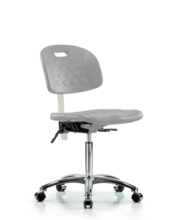 Blue Ridge Ergonomics CLR-HPMBCH-CR-T0-A0-NF-CC-GRY Class 10 Newport Industrial Polyurethane Clean Room Chair - Medium Bench Height with Casters in Gray Polyurethane