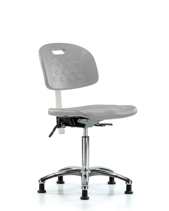 Blue Ridge Ergonomics CLR-HPMBCH-CR-T0-A0-NF-RG-GRY Class 10 Newport Industrial Polyurethane Clean Room Chair - Medium Bench Height with Stationary Glides in Gray Polyurethane