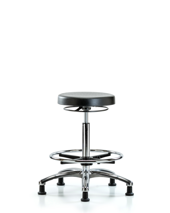 Blue Ridge Ergonomics CLR-PHBSO-CR-CF-RG Class 10 Polyurethane Clean Room Stool - High Bench Height with Chrome Foot Ring & Stationary Glides