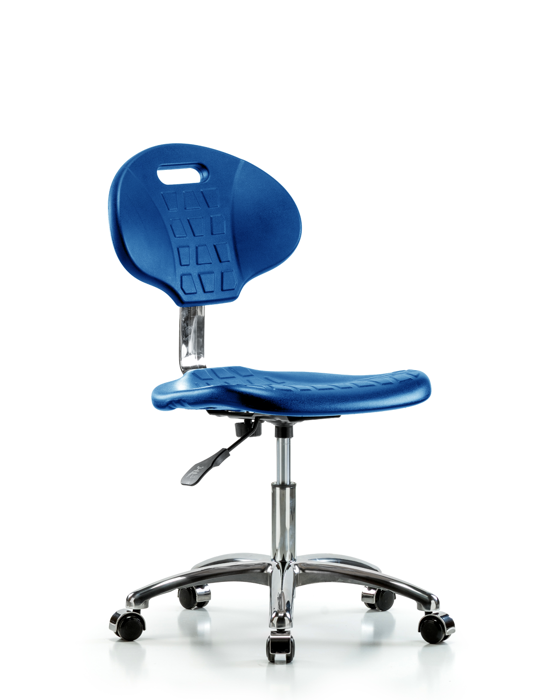 Blue Ridge Ergonomics CLR-TPDHCH-CR-A0-CC-BLU Class 10 Erie Polyurethane Clean Room Chair - Desk Height with Casters in Blue Polyurethane