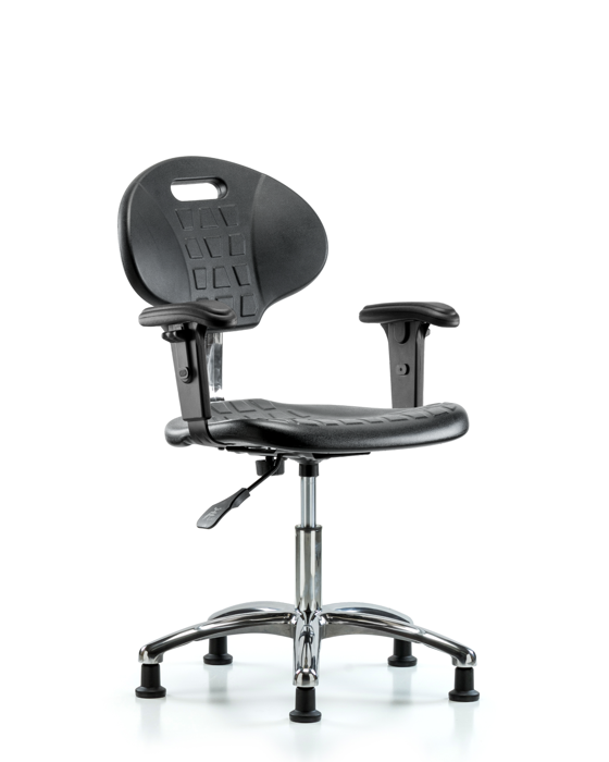 Blue Ridge Ergonomics CLR-TPDHCH-CR-A1-RG-BLK Class 100 Erie Polyurethane Clean Room Chair - Desk Height with Adjustable Arms & Stationary Glides in Black Polyurethane