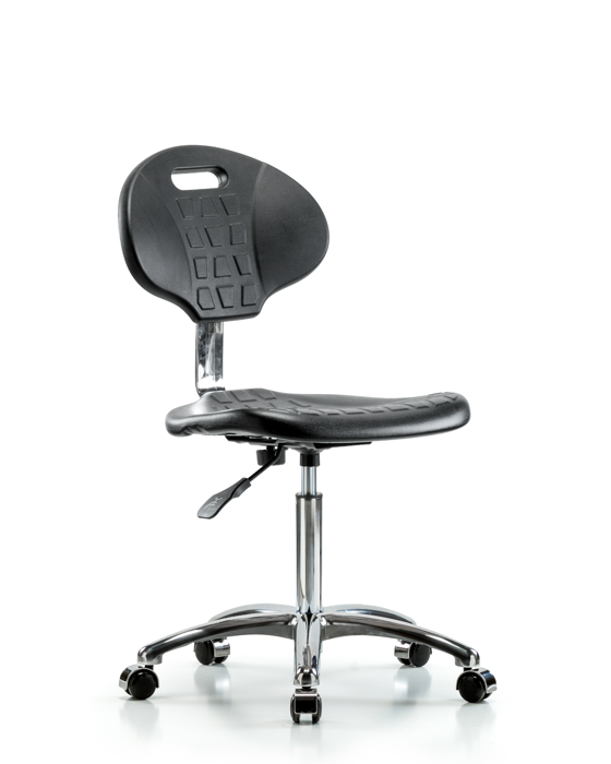 Blue Ridge Ergonomics CLR-TPMBCH-CR-A0-NF-CC-BLK Class 10 Erie Polyurethane Clean Room Chair - Medium Bench Height with Casters in Black Polyurethane